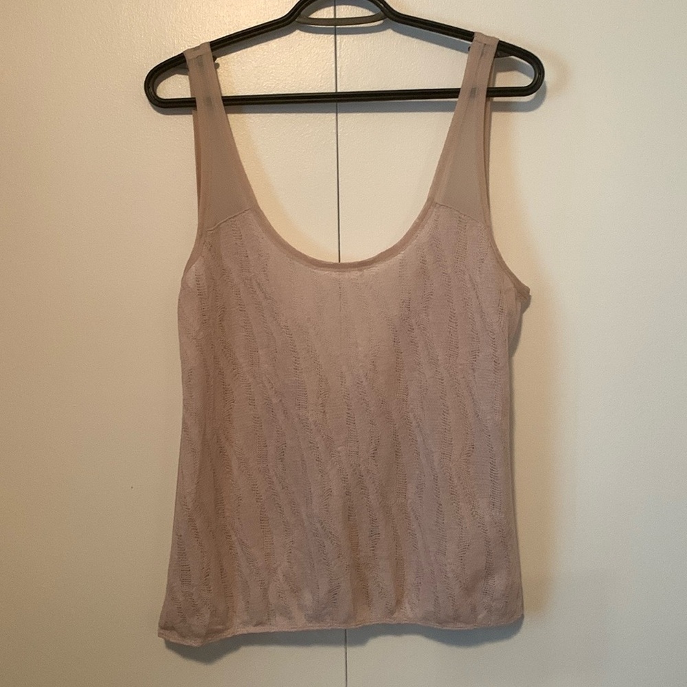 Silence + Noise Sheer Knit Criss Cross Back Cream Tank Top Size Medium